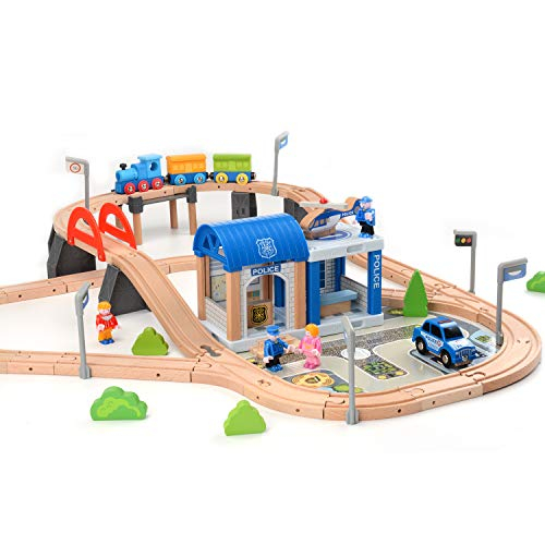 wooden train track bridge