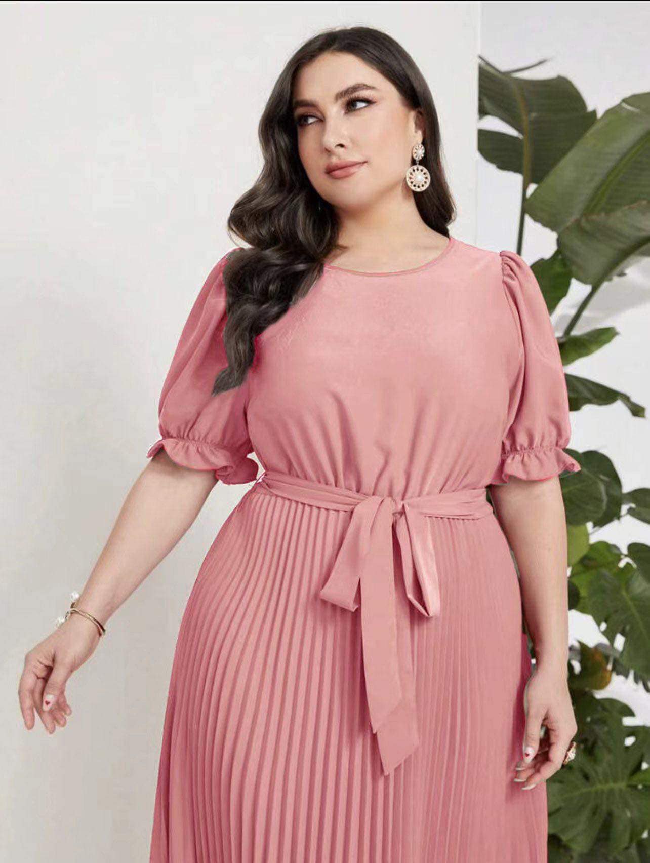 Womens Casual Formal Plus Size Dress Korean Fashion Pink Party