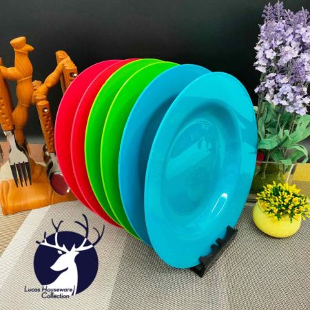 6PCS COLORED ROUND PLATE 9inches  PLASTIC PLATE PLATO