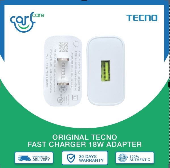 Original Tecno Fast Charger 18w Adapter