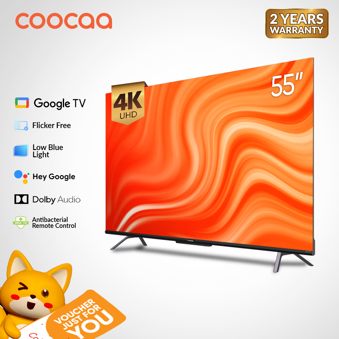 55 Inch ( 55Y72 ) Coocaa - Google TV, Flicker Free & Low bluelight, Antibacterial Remote, Farfield Google Assistant, Dolby Audio DTS , Chameleon Extreme, HDR10, Cast Play, Boundless Screen 4.0,Free Wall Bracket