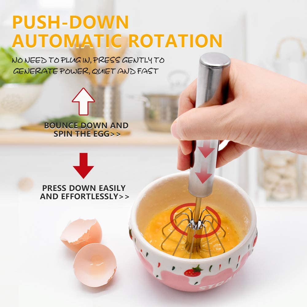 Stainless Steel Stirrer, Semi-automatic Egg Beater, Automatic Rebound,  Press To Beat Eggs And Stir, Used For Food Stirring, Flour Mixing - Temu