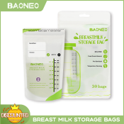 Baoneo 150ml Breastmilk Storage Bags Temp-Sensing Presterilized, Hygienically Doubled-Sealing, for Freezing 30bags 5oz