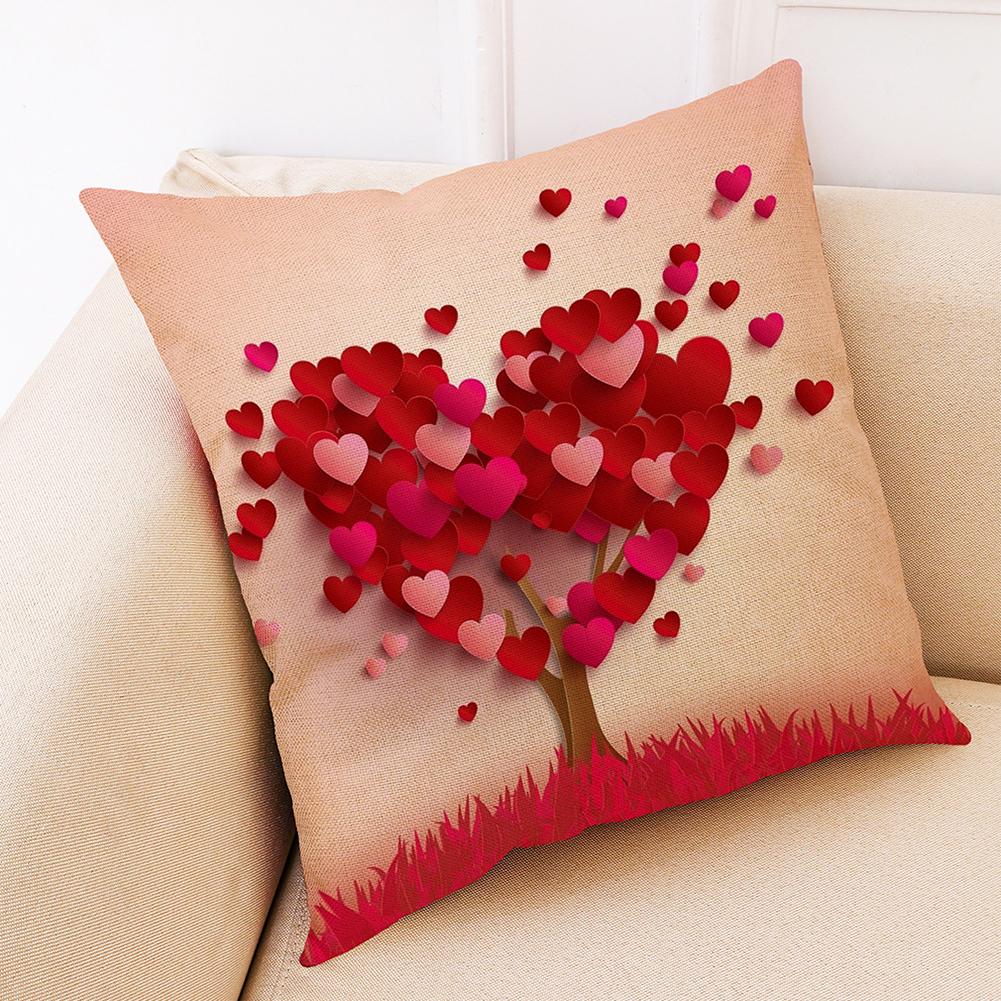 Romantic Heart Shaped Pattern Printing Pillow Cover For Home Sofa