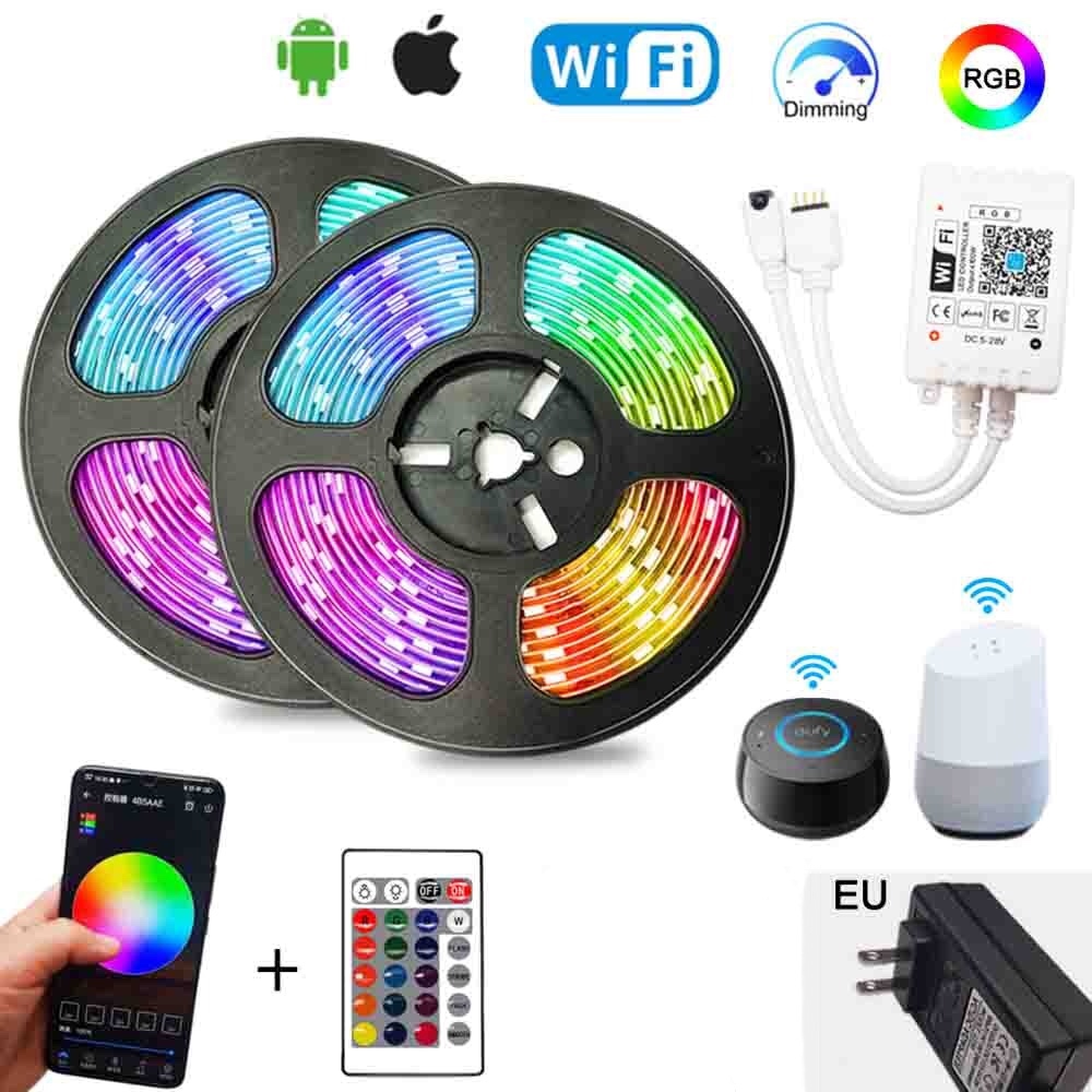 10M Music 5050 LED Strips Light Flexible RGB Lamp Ribbon SMD TV Tape  Waterproof Bluetooth WIFI Controller adapter For app Alexa Lazada PH