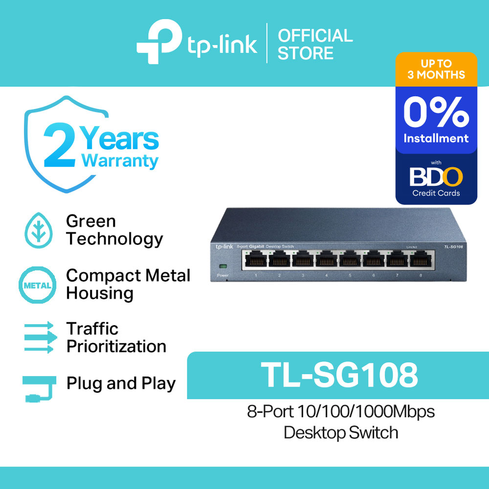 TP-Link Official Store / TL-SG108 / 8-Port 10/100/1000Mbps Desktop Network Ethernet Switch Hub for Internet