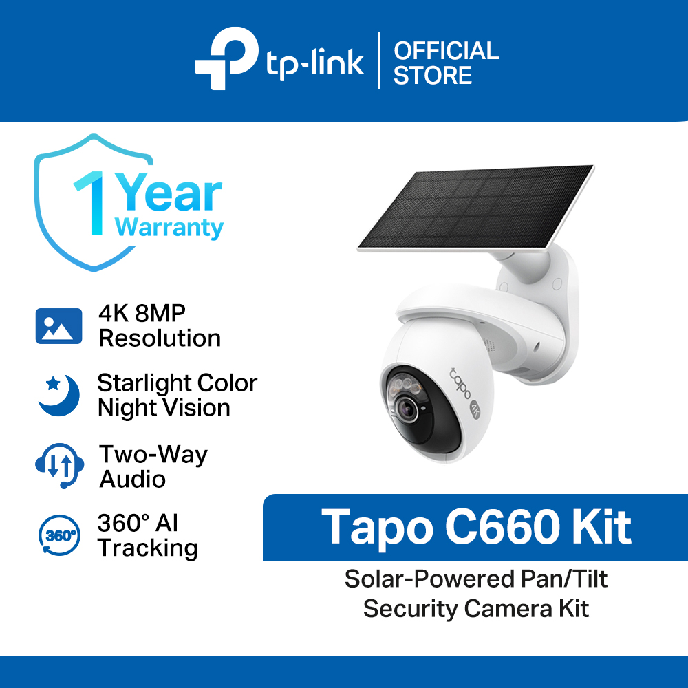 TP-Link Official Store / Tapo C660 Kit / 4K 8MP Solar-Powered Security Outdoor WiFi IP Security Cctv Sale Camera Connect to Cellphone with Mic and Speaker Pan/Tilt