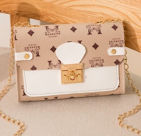 Letter Graphic Turn-Lock Flap Chain Bag
