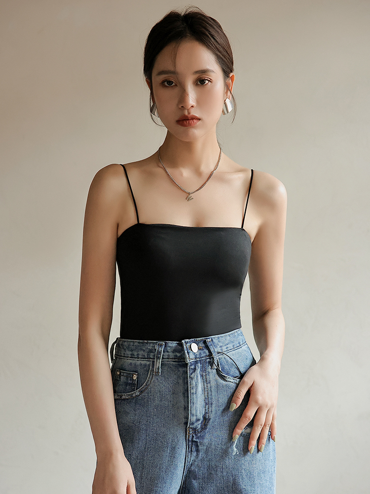 Motovita Summer Ice Silk Sling Camisole Crop Top Women Sexy Tank Tops Wireless Padded Singlet Top Beautiful Back Underwear Top - Image 2