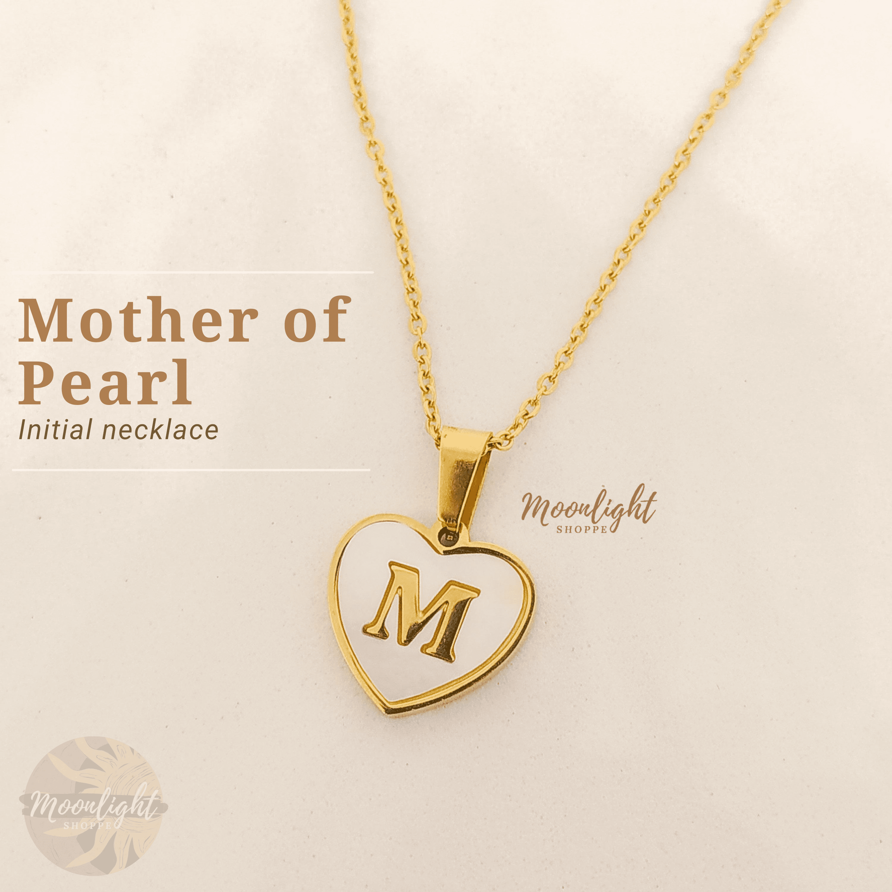 Chain Link Initial Pendant Featuring Genuine Mother Of Pearl -  Approximately 15