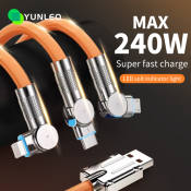 3 IN 1 240W Charging Cable 6A Super Fast Charger Usb Protecetion For Micro / Type-C / Ios