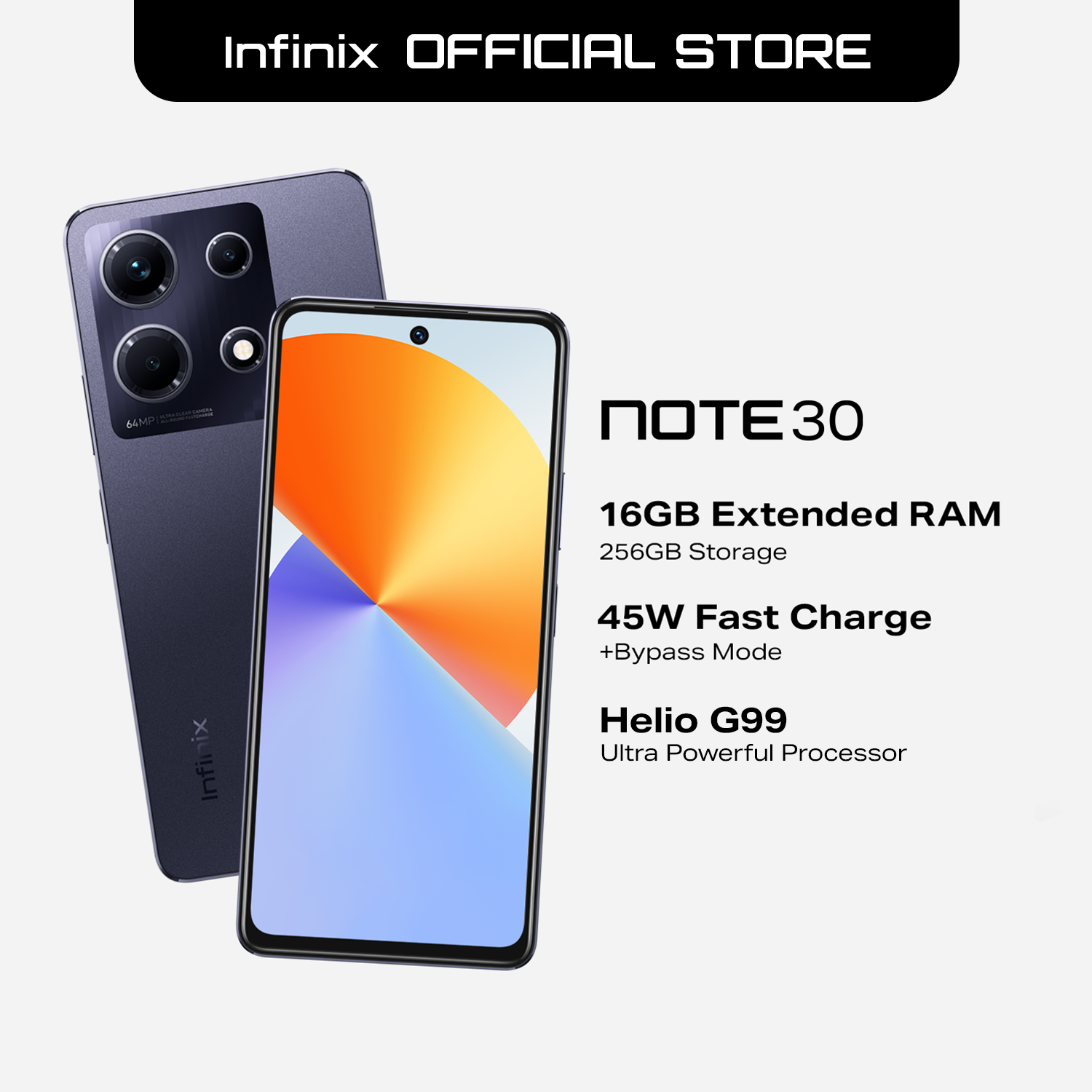 Infinix Note 30, 8GB + 256GB, Helio G99, 6.78" FHD+ 120Hz Display (1 Year Local Warranty)