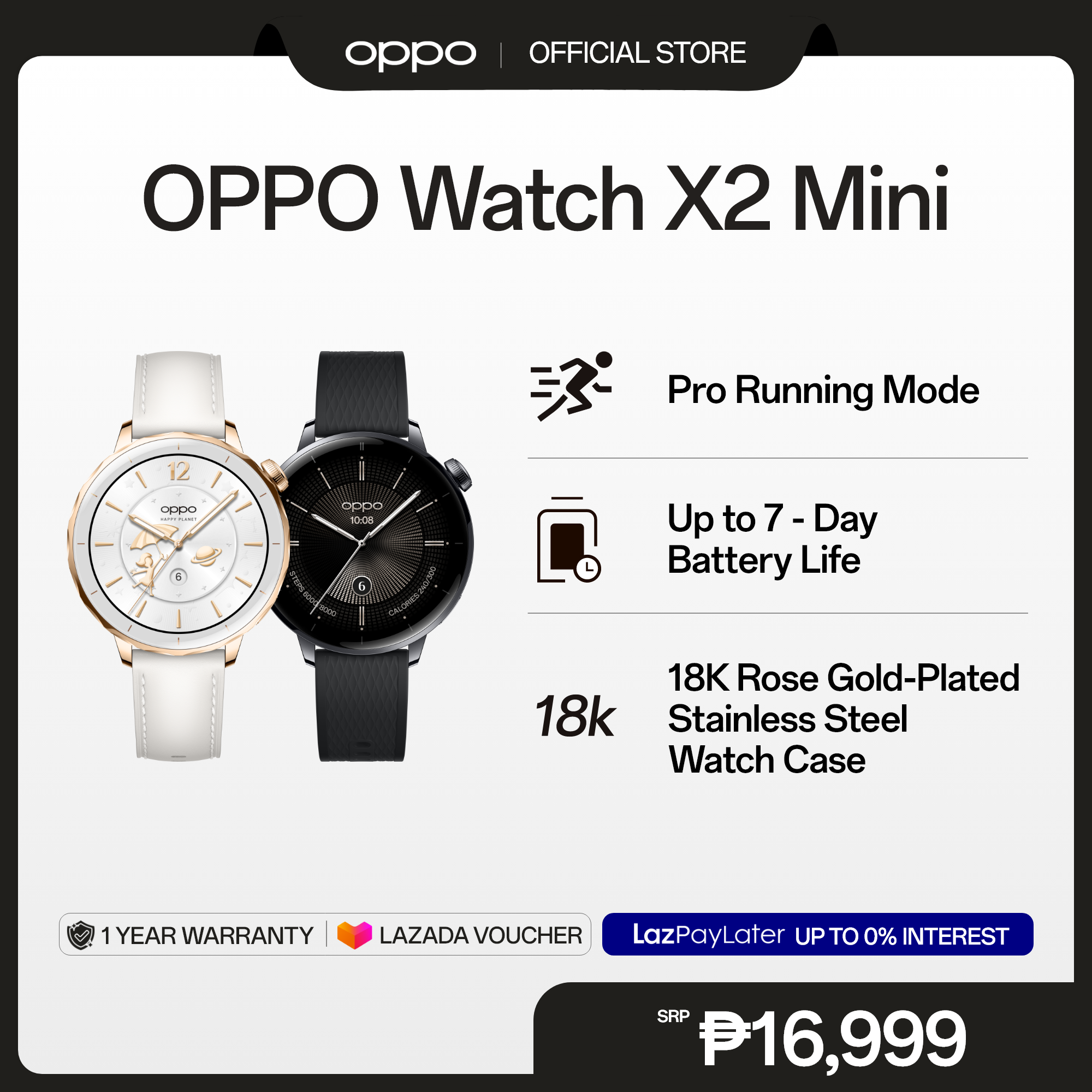 [BRAND NEW] OPPO Watch X2 Mini / Pro Running Mode / Up to 7 Days Battery Life / 18K Rose Gold-Plated