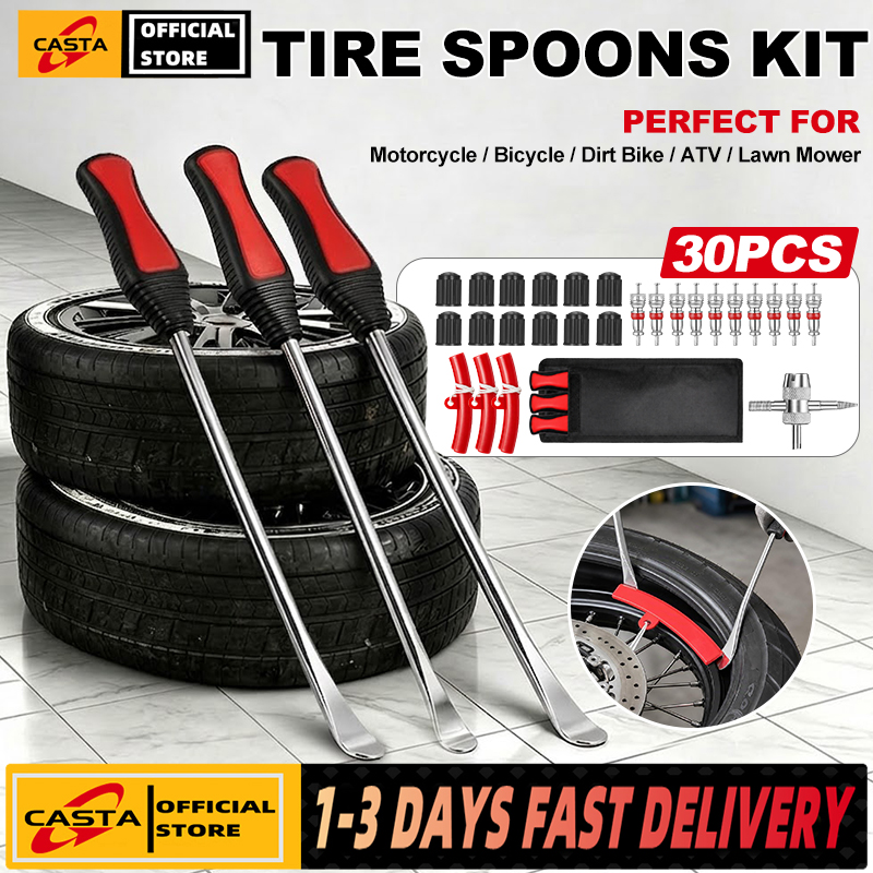 30PCS 14.5” Steel Tire Spoons Tool Set, Tire Tools Include 3 Piece Tire Spoons, 3 Piece Rim Protector, Valve Tool, 10 Piece Valve Cores, Motorcycle Tire Changer, Dirt Bike Tire Levers - Philippines