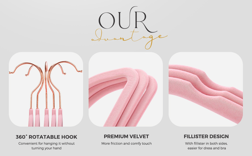 SUPJOO Premium Velvet Hangers-Swivel Rose Gold Hooks - Felt Hangers-HeavyDuty  Non Slip Sturdy Suit Hangers