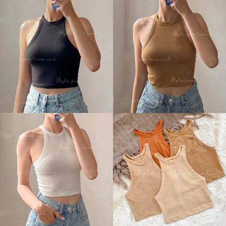 Korean Fashion Racerback Ribbed Knit Croptop knitted halter crop top for women XS-S
