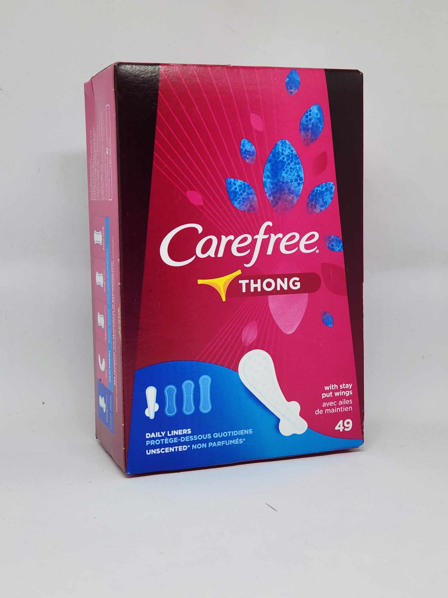 Carefree Pantiliners for Thongs with Stay Put Wings Unscented