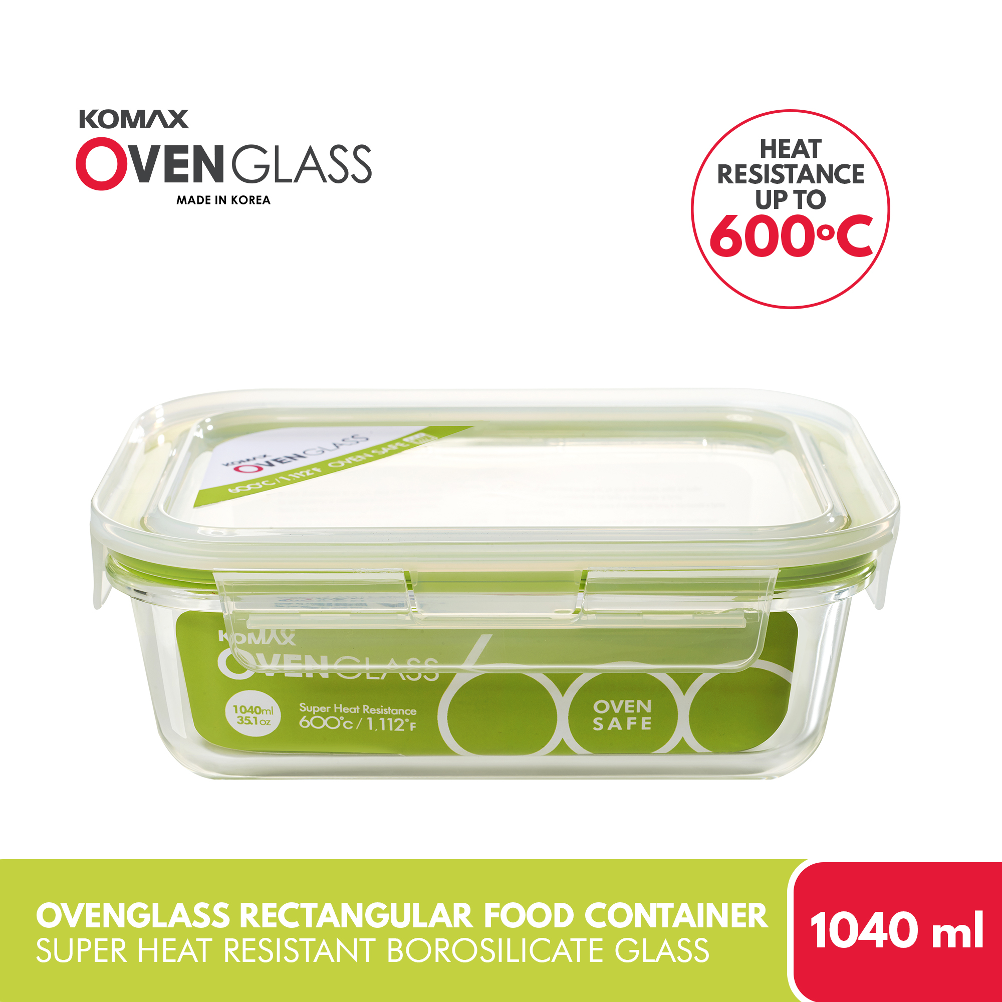Komax Oven Safe Rectangular Glass Food Storage Containers (35-oz