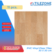 11 pcs. Kent Pvc Vinyl Floor Tiles TC13433 - 30x30 cm Light Brown Wood Glossy Design 1.3mm - Ideal for Home & Commercial Vinyl Flooring