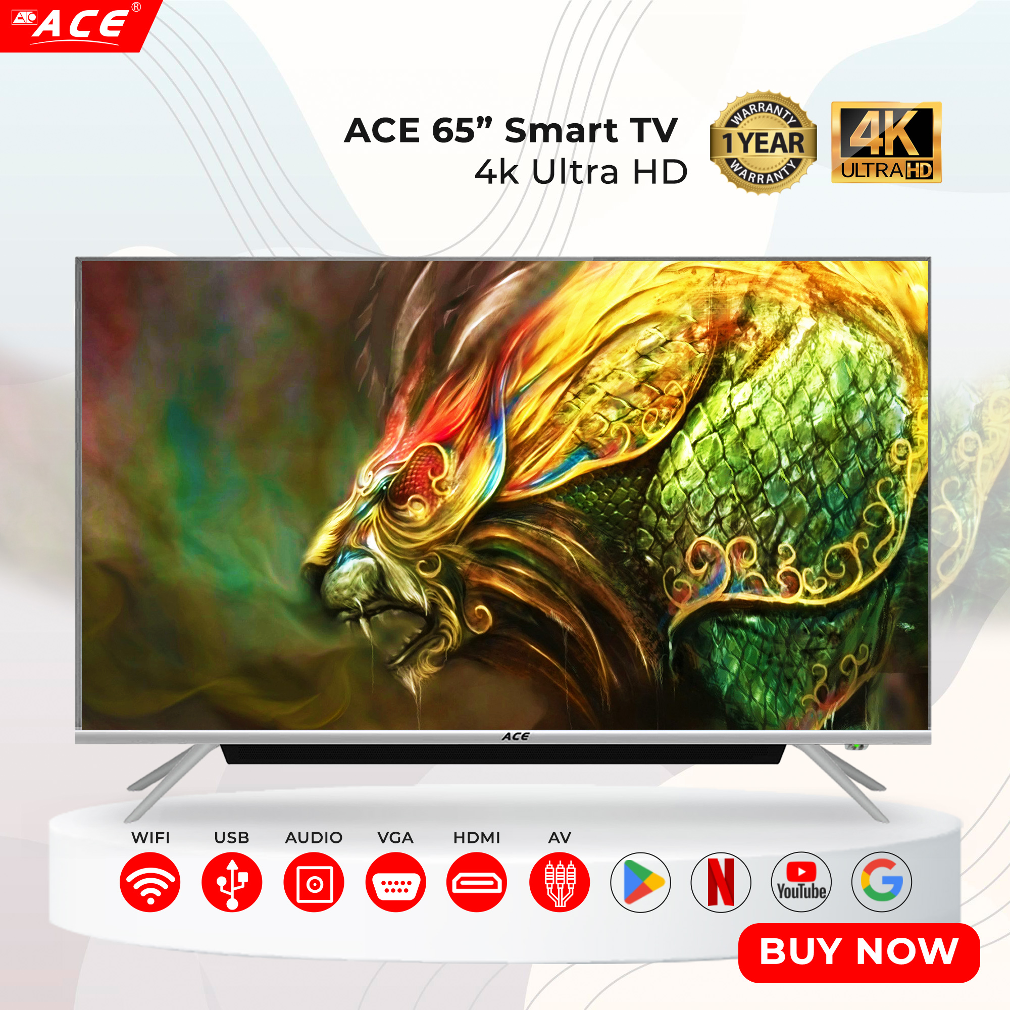 ACE 65" 4K ULTRA HD LED TV Frameless Flat