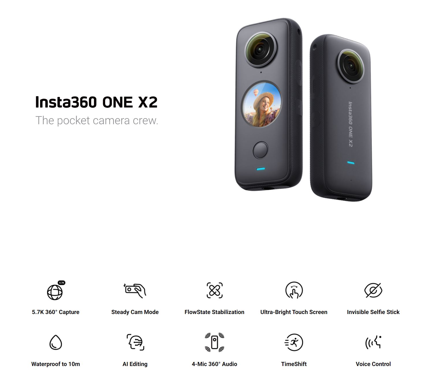 Insta360 ONE X2 Waterproof Pocket Action Camera