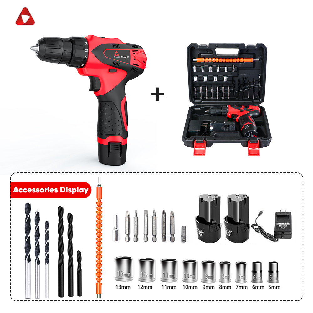 Mitsushi MLDZ12T Cordless Drill Driver 12V Double Speed with 2 Li ion Batteries and Free Accessories Kit Set Lazada PH