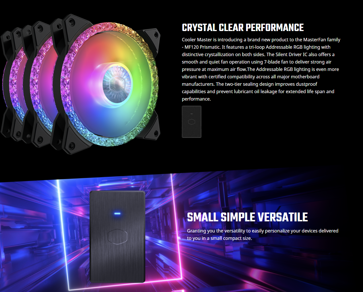 Cooler Master MasterFan MF120 Prismatic 3-in-1 (3-pack) Fan w/Controller Addressable RGB 120mm w/ Radiant Crystalline Lighting Effect-Crystallized Loop w/Tri-Loop ARGB Lighting, 24+6 Individually controlled LEDs, A-RGB PC Case Fan (MFY-B2DN-203PA-R1)