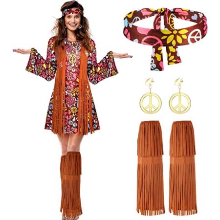 Eraspooky Hippie Halloween Costume for Women with Floral Dress