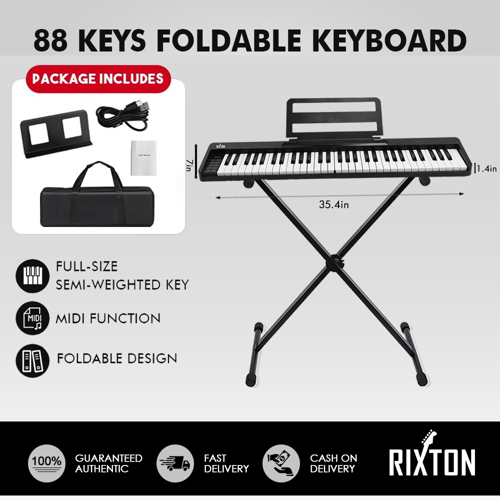 RIXTON 88-Key Foldable Electric Piano with Bluetooth and Sustain