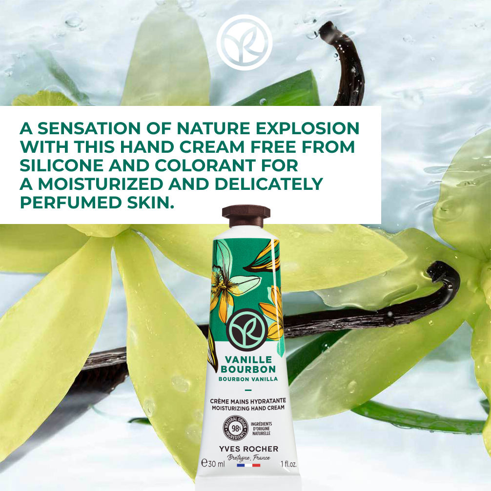 Yves Rocher Bourbon Vanilla Moisturizing Hand Cream 30ml Natural,  Silicone Free, Colorant Free