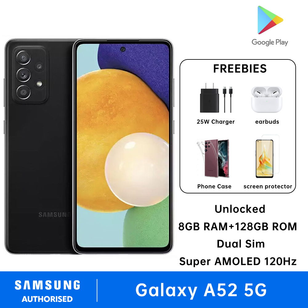 Samsung Galaxy A52 5G Smartphone Dual Sim 8GB RAM + 128GB ROM Support MicroSDXC Factory Unlocked Super AMOLED 120Hz Long Battery Life Cell Phone
