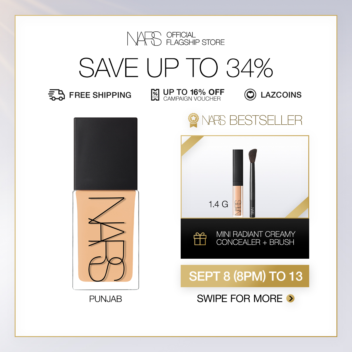Discount on NARS  shoes - SKU: [9.9 EXCLUSIVE] NARS Light Reflecting Foundation + Mini Radiant Creamy Concealer + Mini Brush (Save 