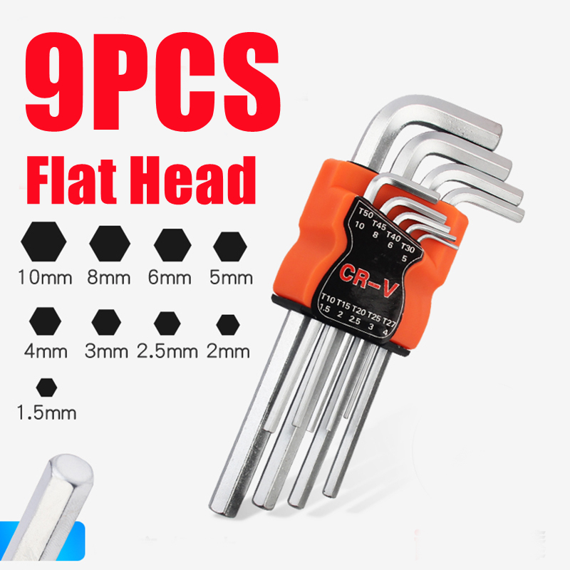 9 PCS Hex Key Wrench Set Hex Key Allen Wrench Set Allen Key L Handle Ball Head Long Arm CR-V Hex Key Allen Wrench Spanner Wrenches Set Repair Hand Tools Kit Muliti-purpose Tool For Car Automobile Motorcycle Bicycle Multifunctional Set Repair Device - Image 3