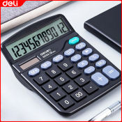 Deli Dual Power Desktop Calculator for Business, 12-Bit Large Screen