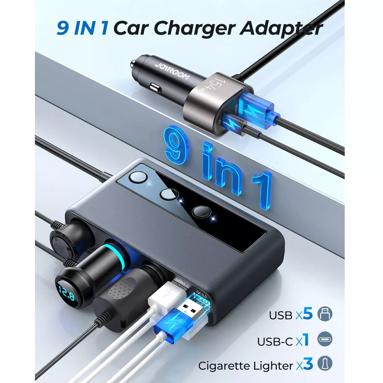 in Car Charger Adapter, Joyroom Socket Cigarette Lighter Splitter  with PD/QC 3.0 Charge(3.3FT Cable), 154W 12V/24V Independent Switches  DC Cigarette Outlet Car Charger for All Car Devices Lazada PH