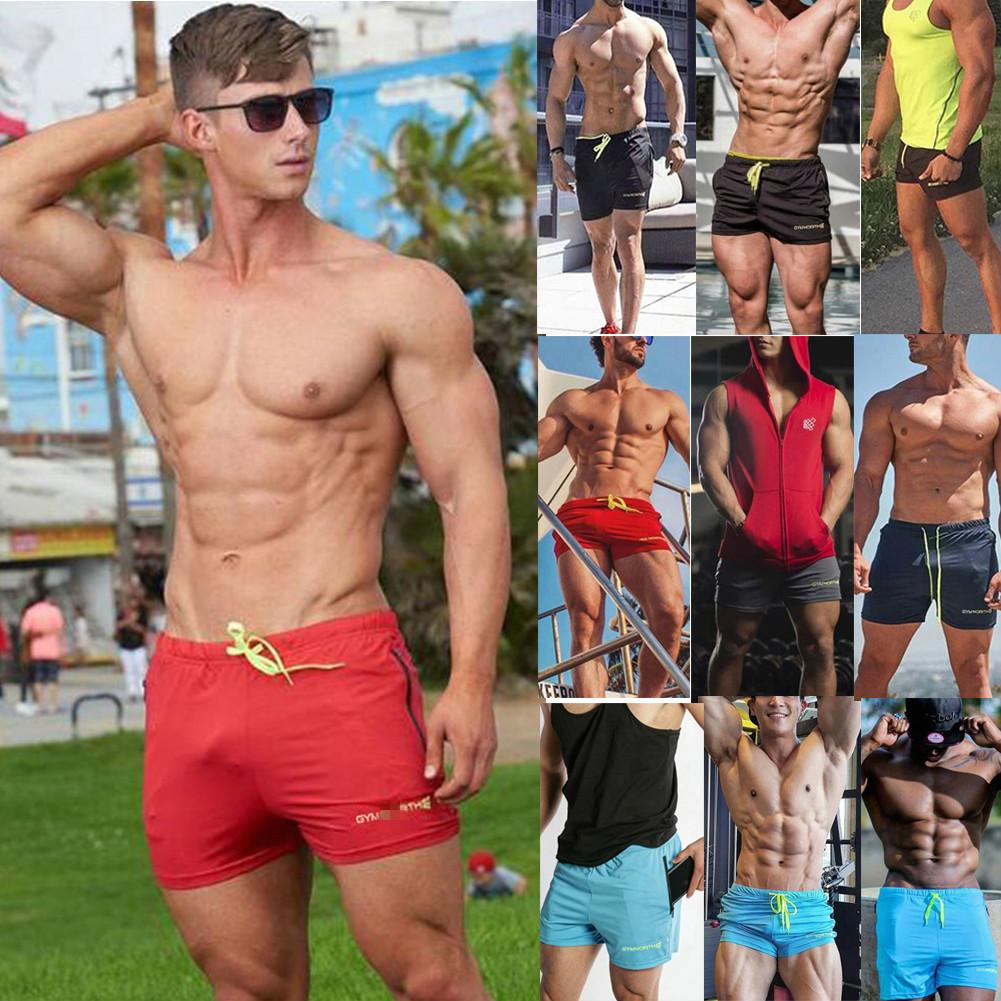 Men's Swim Fitted Shorts Bodybuilding Workout Gym Running Tight Lifting  Shorts