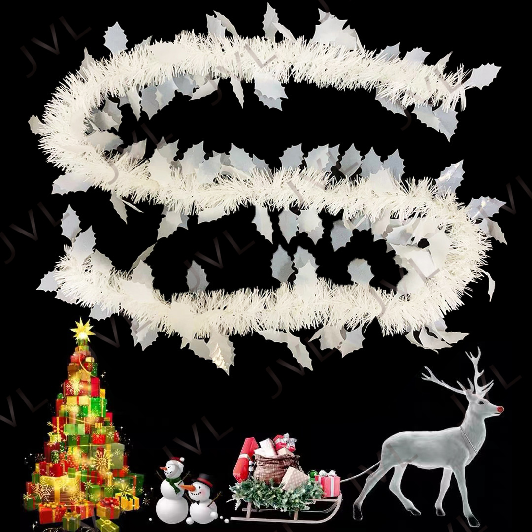 White with leaves christmas garland/Whitegarland/decor/ribbon