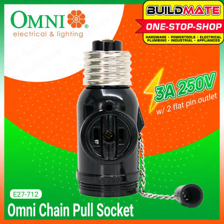 Omni Chain Pull Socket w/2 Flat Pin Outlets 3A E27-712