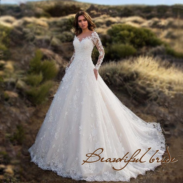 Elegant High Neck Wedding Dress Illusion Lace Half Sleeve Sweetheart  Wedding Gown