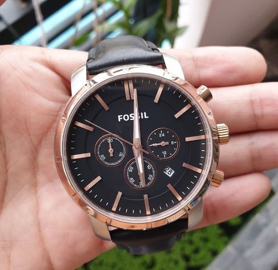 Grant Chronograph Black Leather Watch 