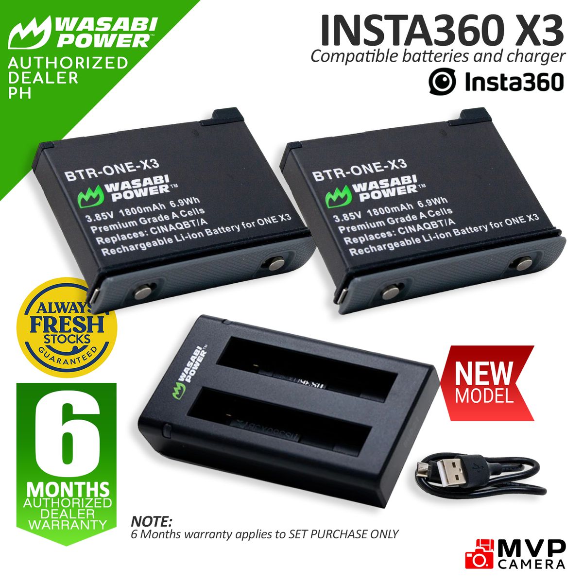 AUTHORIZED PH] WASABI POWER INSTA360 X3 Battery and Charger CINAQBT/A NOT  WATERPROOF MVP CAMERA