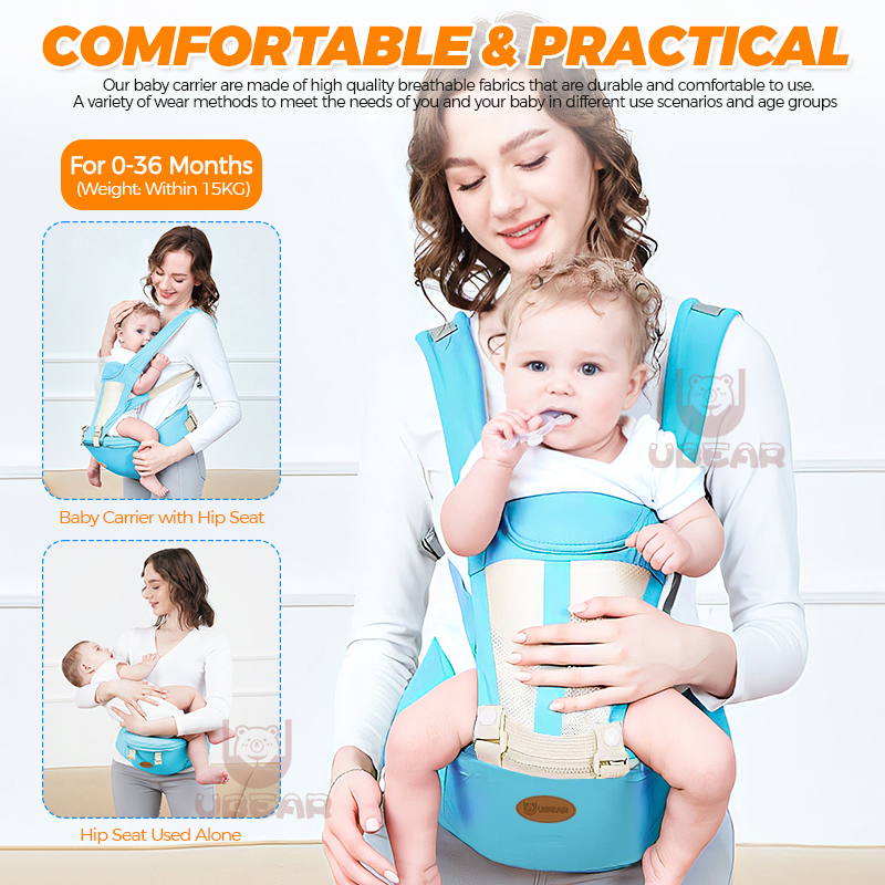 Ergonomic baby carrier store with hip seat