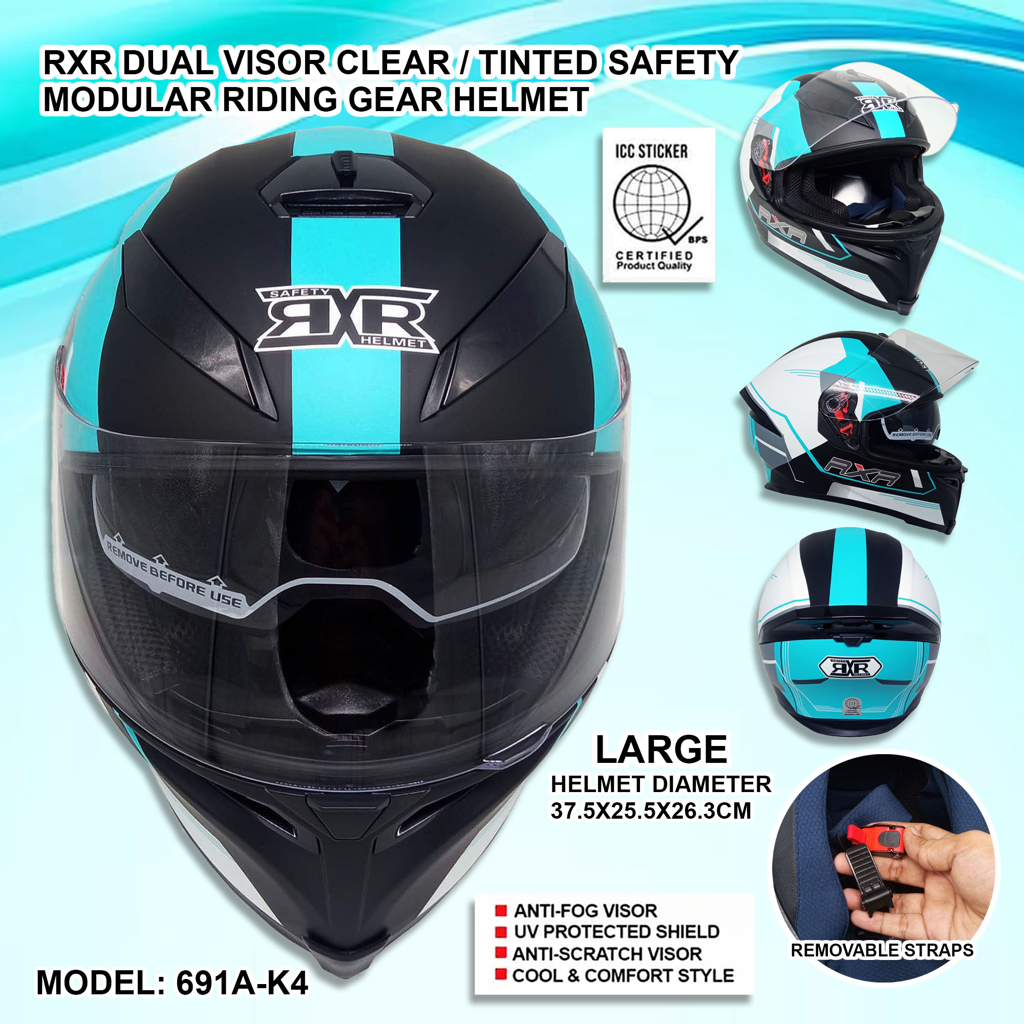 RXR Modular Dual Visor Helmet Motorcycle with Free Clear Lens