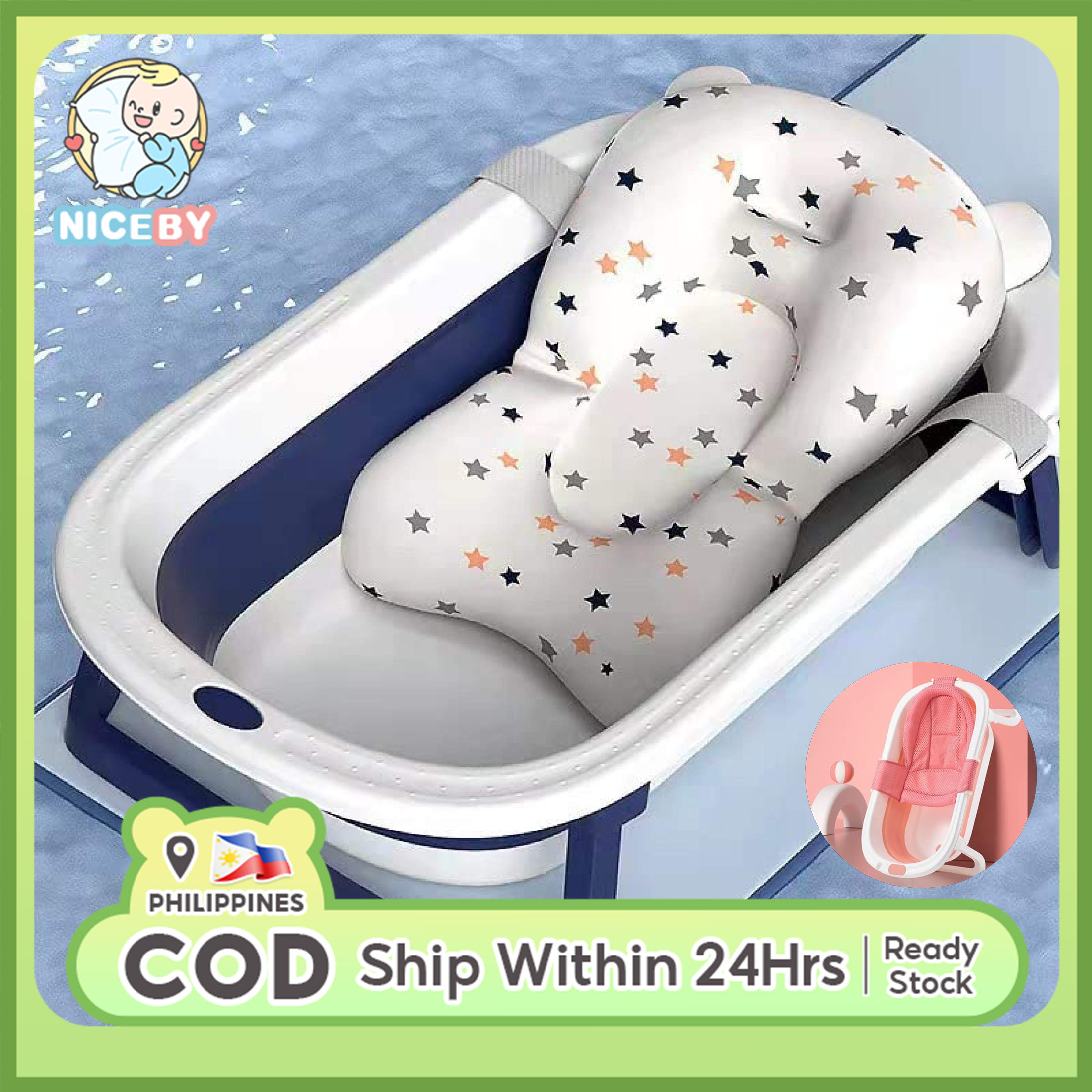 Newborn Bath Tub with Seat Cushion, Foldable and Portable