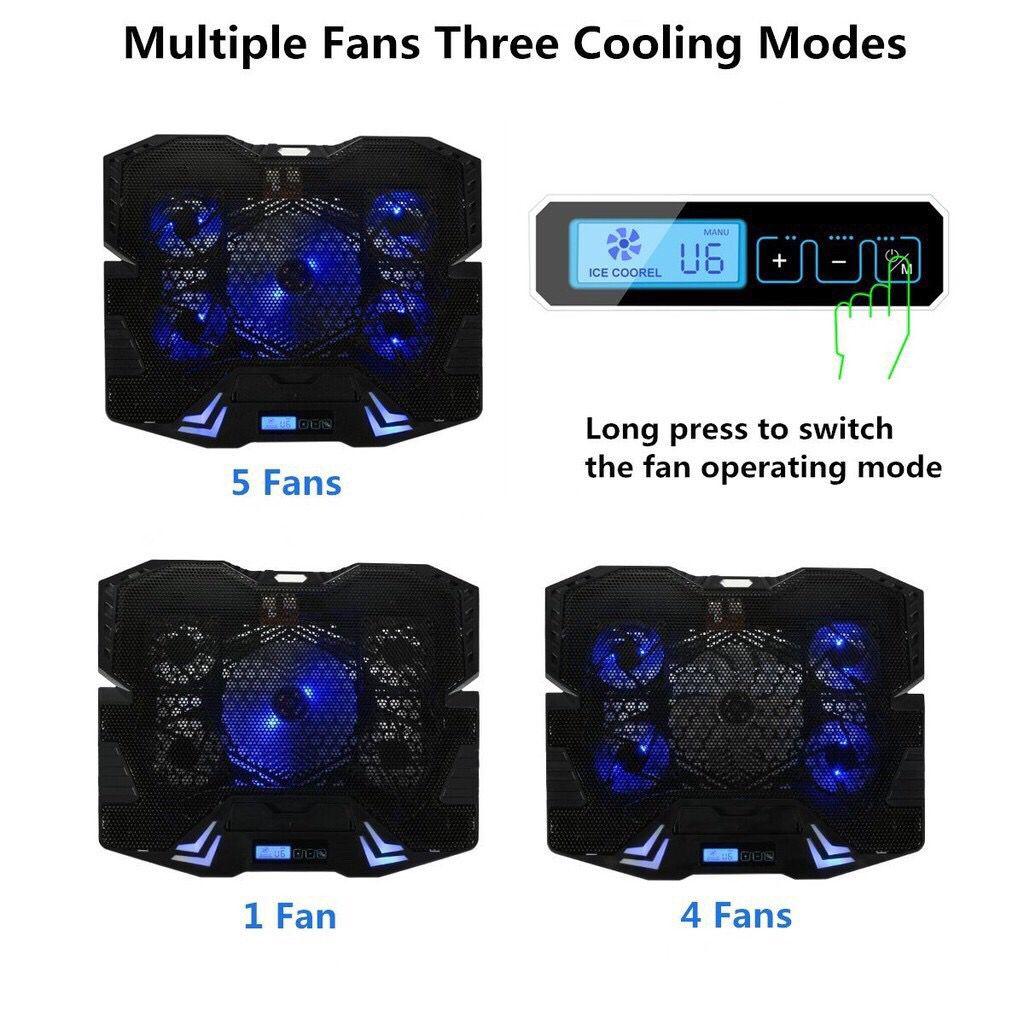 TopMate 12-15.6/" Five Quite Fans LCD Screen 2500RPM Laptop Cooler