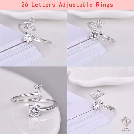 Capital Crystal Alphabet Rings - Adjustable CZ Women's Rings