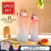 2L PASTEL Motivational Water Bottle with Time Marker & Straw