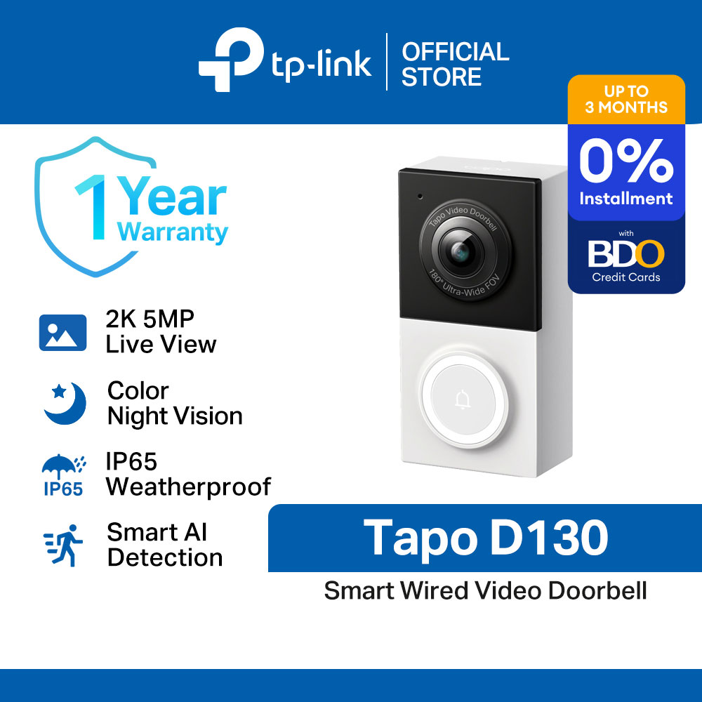 TP-Link Official Store / Tapo D130 / 2K 5MP Live View Battery Video Doorbell Security CCTV Camera Connect to Cellphone
