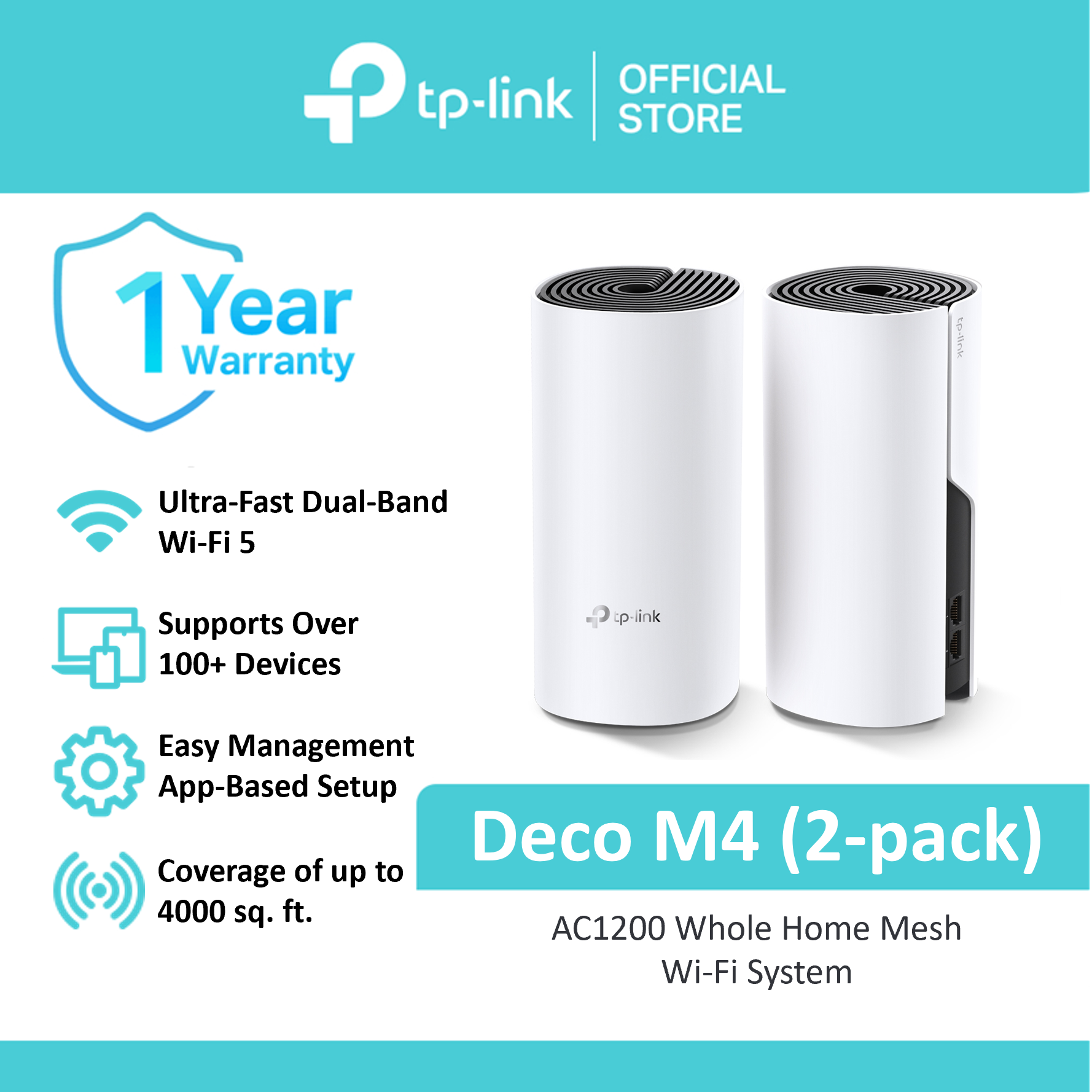 TP-Link Official Store / Deco M4 AC1200 / Up to 1167 Mbps Whole Home Mesh Smart Access Point WiFi 5 Router - Image 2