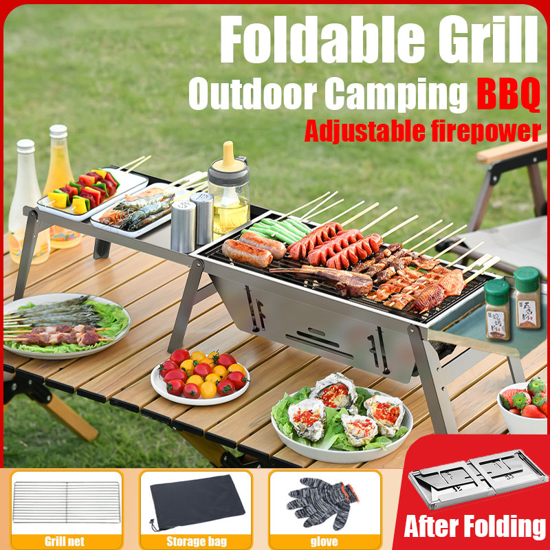 Portable Stainless Steel Camping Grill - Smokeless and Fast Burning